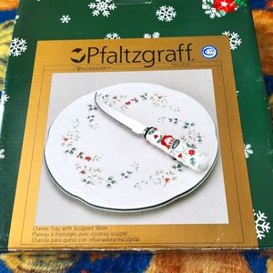 A Pfaltzgraff Winterberry Cheese Tray with Sculpted Slicer. In the original box